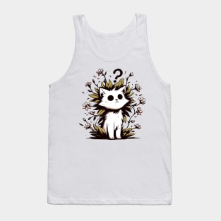 Funny confused cat with flowers plants Tank Top